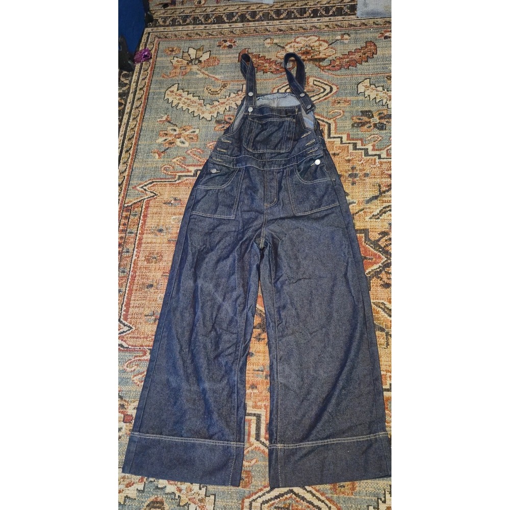 Dazy‎ Womens Wide Leg Denim Overalls Dark Wash Blue Cotton Blend Size M NWT